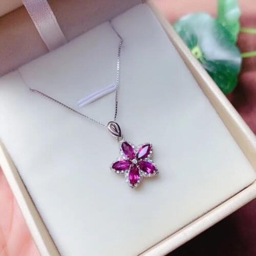 CoLife Jewelry Fashion Gemstone Silver Pendant for Young Girl 5 Pieces Natural Garnet Pendant 925 Silver Pentagram Pendant