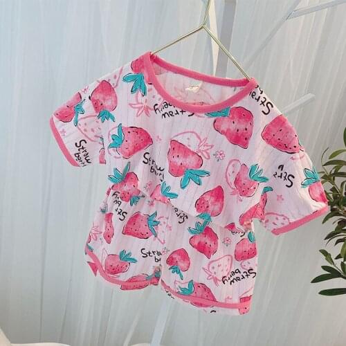 2 3 4 5 6 Years Toddler Girls Sets Fashion Cotton Strawberry Printed Short-sleeved T-shirt Shorts Homewear Baby Child Pajamas
