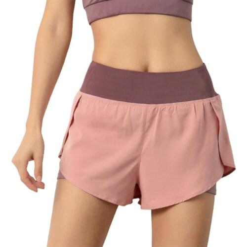 Sports Shorts Women Summer Quick Dry Double Layer Female Running Shorts High Waist Side Pocket Wide Waistband Shorts Short Femme