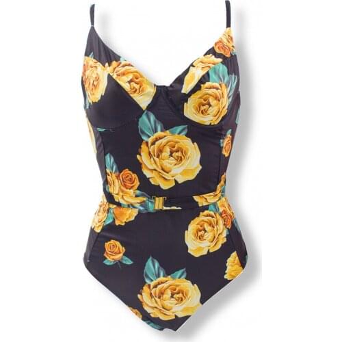 2020 Sexy Push Up One Piece Swimsuit Swimwear Women Bandage Monokini High Waist Swimming Suit Floral Bodysuit Bathing Suit 2024