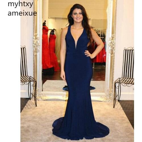 2021 Gorgeous Cheap Evening Dresses Sexy Deep V Neck Sleeveless Backless Mermaid Prom Gowns Custom Made Sweep Robe De Soiree