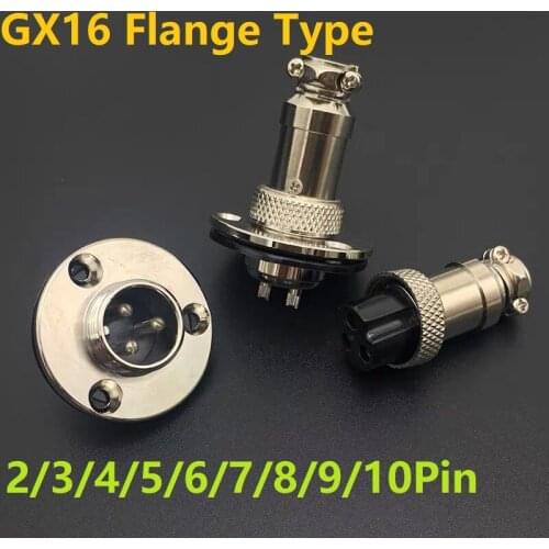 1Set GX16DF 2/3/4/5/6/7/8/9/10Pin 16mm Flange Aviation Circular Socket Male & Female Wire Panel Connector