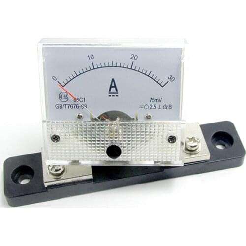 1pc Rectangle Panel Meter Current Analogue Analog Ammeter Tester Gauge White 85C1 10A15A20A30A50A75A100A200A With DC Shunt 75mV