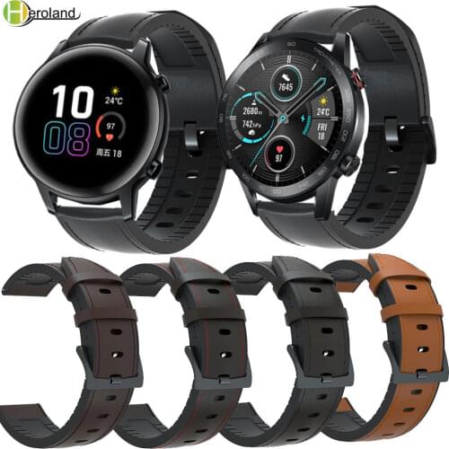 20mm 22mm width Watch Strap Leather + Silicone For Huawei Honor Magic Watch 2 46mm 42mm Quick Release Watchband Wristband belt