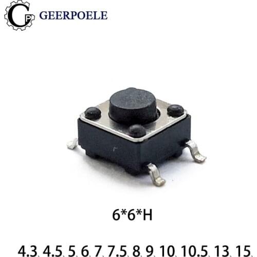 50 pcs/lot 6*6*4.3 SMT 4 Pin 12V 0.5A Push Button Switch Micro Tactile Tact Direct Patch Self-Reset Interruptor