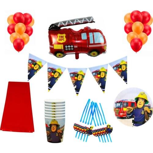 54Pcs Fireman Theme Baby Shower Birthday Party Decorations Supply Disposable Tableware Balloons Banners Cups Plates Tablecloths