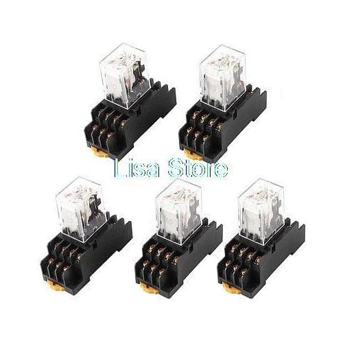 AC 36V Coil Red Indicator Light 4PDT 14 Pins Power Relay 5 Pcs + Socket Base