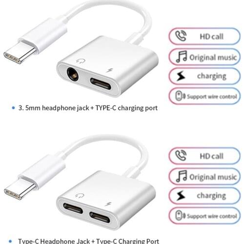 2 In 1 USB C Adapter 3.5mm Jack Charge Cable For Samsung Note 10 Plus S20 Fe Note20 Ultra Splitter Type C To Dual USBC Converter