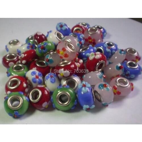 Free Shipping 300pcs Mixed Convex Flower Pattern Lampwork Glass Loose Beads