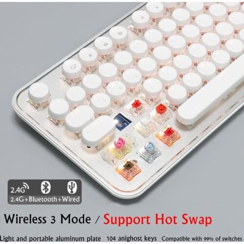 New RK DOT HOT SWAPPABLE 104 Key Bluetooth Wireless/2.4Ghz/Type-C Wired White Backlit Mechanical Keyboard For Window and Mac