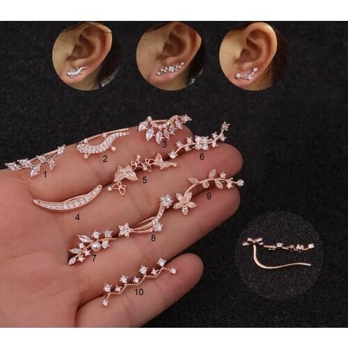 Stainless Steel Long Style Ear Piercing Jewelry Cz Cartilage Helix Lobe Screw Back Stud Earring