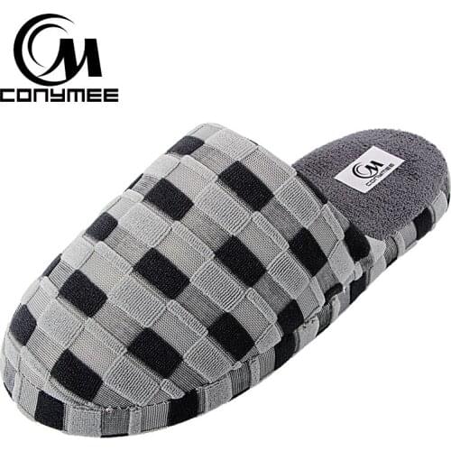 Home Slippers Winter Suede Men Shoes 2018 Warm Cotton Casual Sneakers For Man Indoor Plush Pantufas Slipper Plaid Terlik