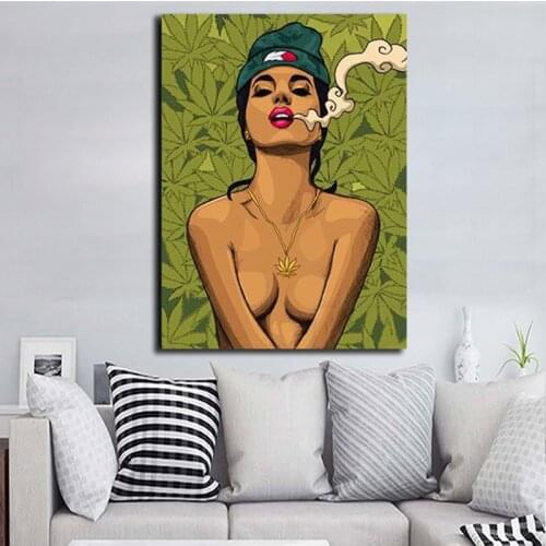Cartoon Girl Smoking Weed Pictures Wall Art Decor Poster and Prints Painting Artwork Home Decor for living Room Poster