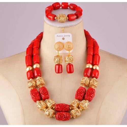 Beautiful red nigerian coral set african coral beads jewelry set C21-27-02