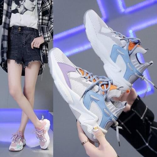 Fashion Women Sneakers Female Summer Mix-ed Color Vulcanized Women Shoes Casual Lace-up Mesh Trainers Soft Walking Flats Shoes