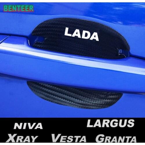 4pcs Carbon Fiber Car Door Handle Sticker For Lada Vesta Xray Largus Granta NIVA