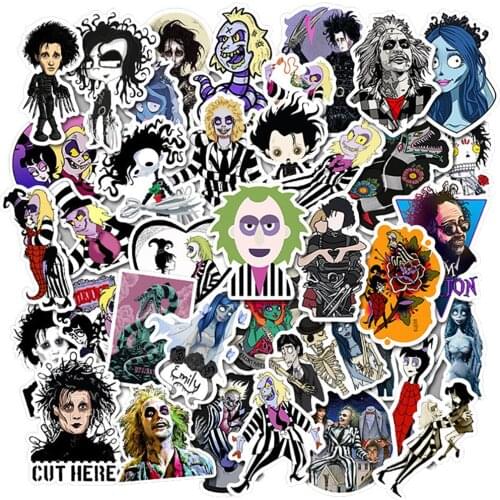 50PCS Tim Burton Classic Movie Stickers Skateboard Fridge Guitar Laptop Travel Luggage Cool Graffiti Sticker Decals for Kid Toy