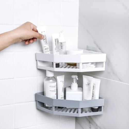 Bathroom punch-free wall mount rack multifunctional plastic toilet storage kitchen spice rack shelf shelves for wall