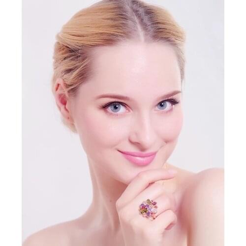 2016 New Ladys Alloy Ring Cubic Zirconia Colorful Crystal Flower Statement ABL8