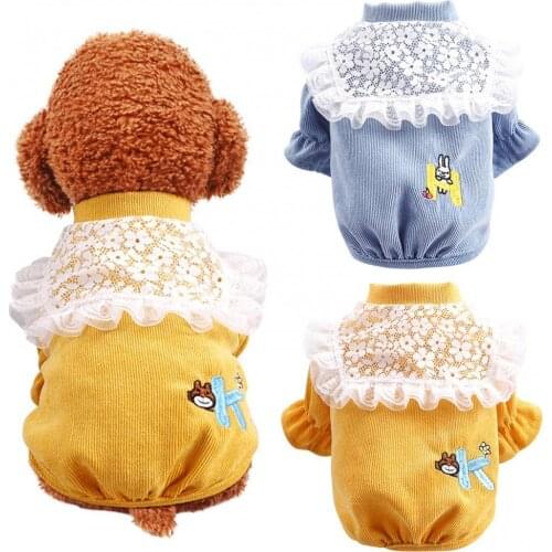 Autumn Winter Dog Clothing Corduroy Princess Puff Sleeve Sweatshirt Warm Soft Teddy Bichon Pomeranian Puppy Small Dog Clothes
