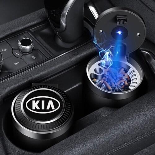 Car Ashtray with LED Light Push Type For Kia Sportage Ceed Rio Picanto Stinger KX5 K3 K4 K5 Logo Smoking Cigarette Ashtray Box