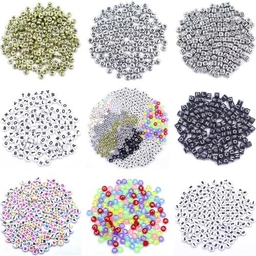 100Pcs Spacer Beads Letter Alphabet Number Round Cube Square Mixed For Charms Necklaces Jewelry Bracelets DIY Making Findings