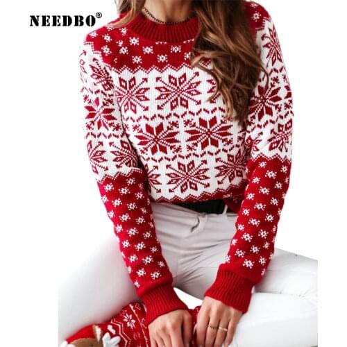Christmas Sweater Women Oversize Pullover Knitted Long Sleeve Sweater Ladies Snowflake Autumn Winter Top Women Sweater 2020