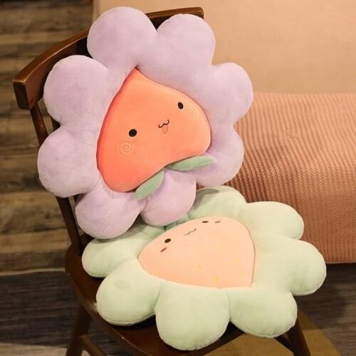 Cute Fruits Flower Mat Plush Pillow Toy Soft Stuffed Cartoon Rose Plant Chair Cushion Baby Kids Home Playmat Throw Pillow Gifts