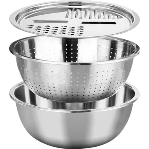 5PCS/Set Stainless Steel Drain Basket Graters Peeler Set Drain Basin Soup Pot Vegetables Wash Cutting Solid Basin Fish Scaler