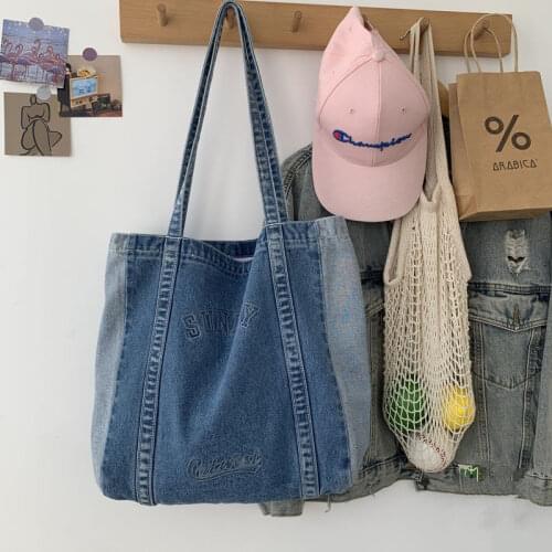 Famous Designer Women Handbag Large Capacity High Quality Durable Denim Shoulder Bag Casual Reusable Girls Shopping School Bag