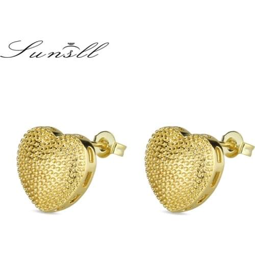 SUNSLL New design copper earring heart stud earrings for women wedding party fashion simple three colour jewelry earring gifts