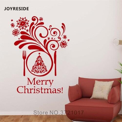JOYRESIDE Merry Christmas Snowflakes Wall Dishes Spoon Sticker Decals Vinyl Bedroom Living room Interior Decoration Mural A1420
