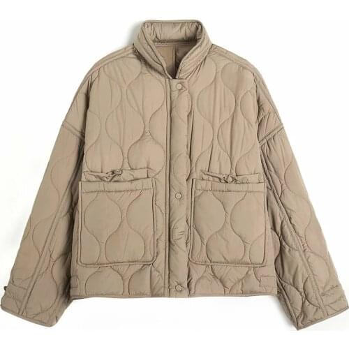 2021 Autumn Winter Women Fashion Vintage Plaid Parka Jacket Casual Pockets Cotton Coat Loose Short Outwear Tops Female