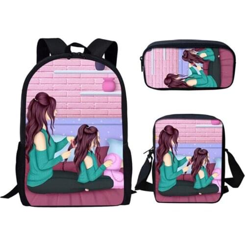 INJERSDESIGNS Women Backpacks Super Mom Girls Printed Backpack Teenager Schoolbag Girls School Bags 3 Pcs/Set Fashion Mochila