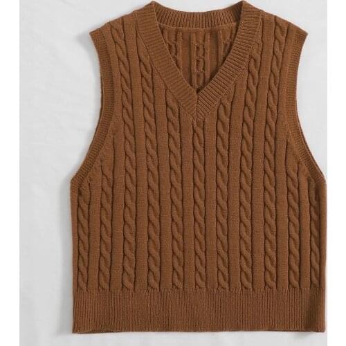 2021 New Sweater Vest Women Oversize Crop Blue V neck Sleeveless Stiped Knitted Crop Sweaters For Students girls Harajuku Tops