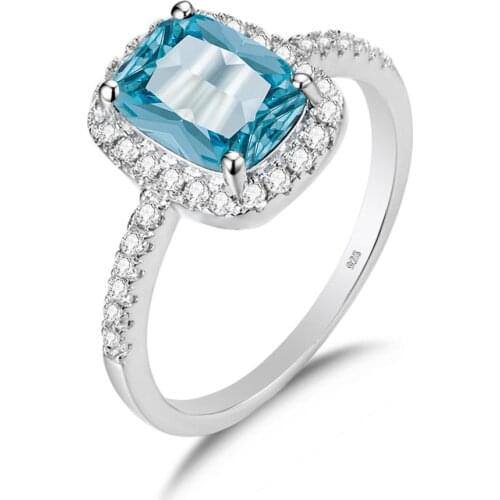 Szjinao Sky Blue Aquamarine Ring 925 Silver 14k White Gold Jewelry For Women Vintage Gemstones Rings With Diamond Party Anillos