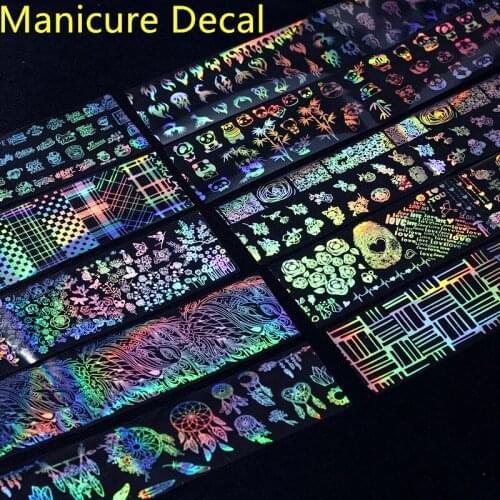 1 Roll Holographic Nail Foil Flame Dandelion Panda Bamboo Holo Nail Art Transfer Manicure sticker Water Slide Nail Art Decals