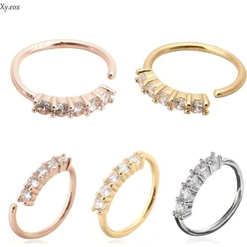 1pc Small Thin 5 Crystals Rhinestone Stainless Steel Nose Hoop Ring 3 Colors