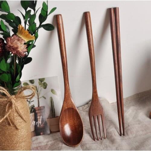 3pcs/set Portable Tableware Multifunction Wooden Cutlery Fork Spoon Chopsticks Indoor Outdoor Tableware Set WXV Sale