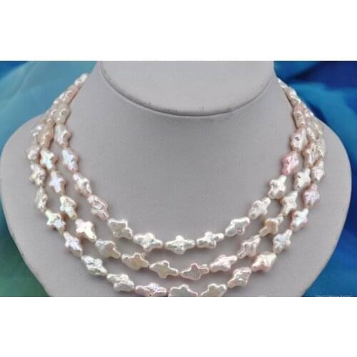 50"14mm white pink Cross freshwater pearl necklace