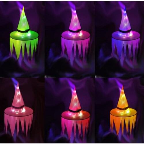 6pcs Waterproof Glowing Witch Hat LED Light Cosplay Pops Halloween Outdoor Garden Indoor Yard Tree Decor Luminous Witch Cap