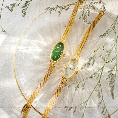 24k gold copper Japanese women watch retro oval shape small delicate waterproof temperament goddess diamonds gold watch