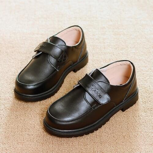 Boys Black Leather Shoes Teen boys School Students Velcro Shoes Party Performance Shoes Children 8 10 12 14 15 years