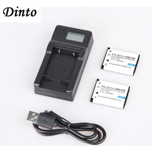 Dinto 2pcs 1200mAh EN-EL10 Li-42b Li-40b FNP-45 D-Li63 CNP-80 Camera Battery + LCD Display USB Charger for OLYMPUS for Nikon