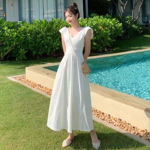 Long High Waist Women Linen Dress Summer 2020 Runway Elegant Party Dress Maxi Korean Japanese Backless Beach Vacation Dresses