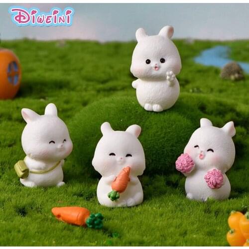 3pcs White Rabbit Food School Action Figure Cartoon Animal Model Figurine Birthday Cake Decoration Toys Set Doll House Gift Kids