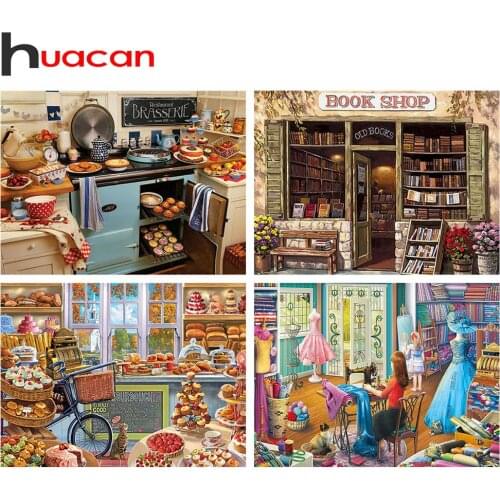 Huacan 5D Diamond Painting Full Square Cartoon Diamond Embroidery Mosaic Shop Kits Art Home Decoration