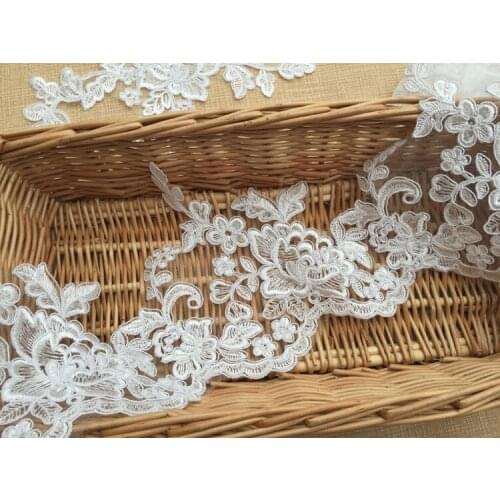 Exquisite Off White Peony Embroidery Lace Ribbon Wedding Bridal Dress Car Bone Lace Lace Bridal Veil With Lace 14.5cm wide SC206