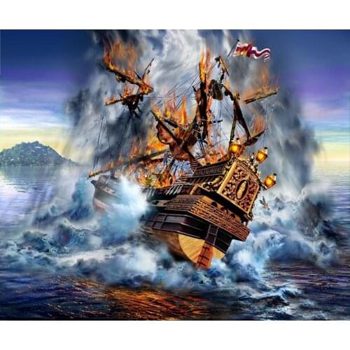 Picture diamond mosaic pirate ship cross stitch crystal round diamond set unfinished decorative diamond embroidery landscape