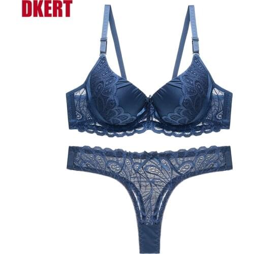 DKERT Women Bra Set Sexy Lace Underwear Set Transparent Thong Bralette Set Push Up Bra and g-string